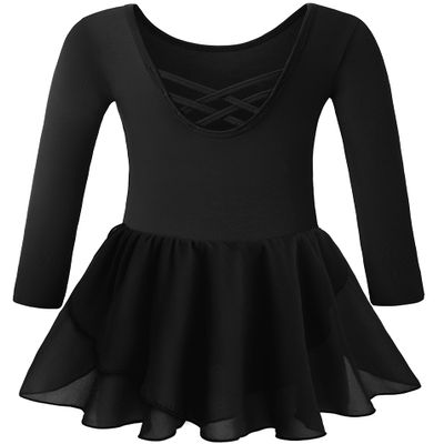 DANSHOW Ballet Leotards for Girls Long Sleeve Toddler Dance Skirt Dress,Crisscross Back,Double Hem Skirt(2142-XL-06)