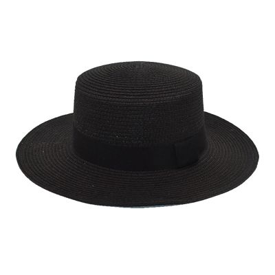 Mens and Womens Square Buckle Dome Panama Lafite Flat Top Straw Hat Summer Travel Sunshade Bucket Rain Hat Men Black
