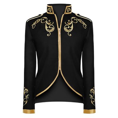 ODIZLI Men's Jacket Long Sleeve Costume Victorian Ball Gown Beast Boy Cosplay Stand Collar Overall Jacket Prince Eric Costume Adult King Costume for Festival Halloween Clothes A#Black S