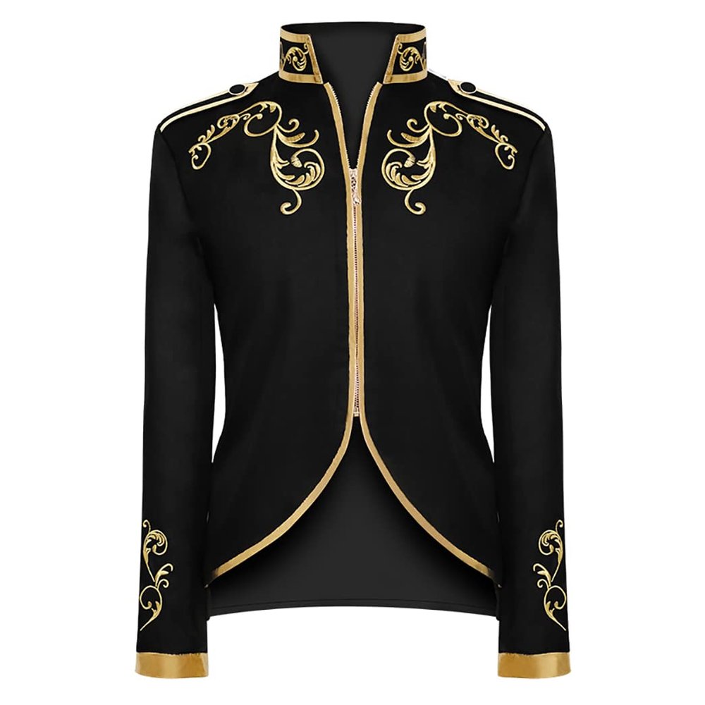 ODIZLI Men's Jacket Long Sleeve Costume Victorian Ball Gown Beast Boy Cosplay Stand Collar Overall Jacket Prince Eric Costume Adult King Costume for Festival Halloween Clothes A#Black S