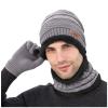 Hat Warm Men's Knitted Winter Winter Gloves Windproof Three-Piece Knitted Scarf Winter Hats for Men Trapper Grey view 1