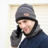 Hat Warm Men's Knitted Winter Winter Gloves Windproof Three-Piece Knitted Scarf Winter Hats for Men Trapper Grey view 3