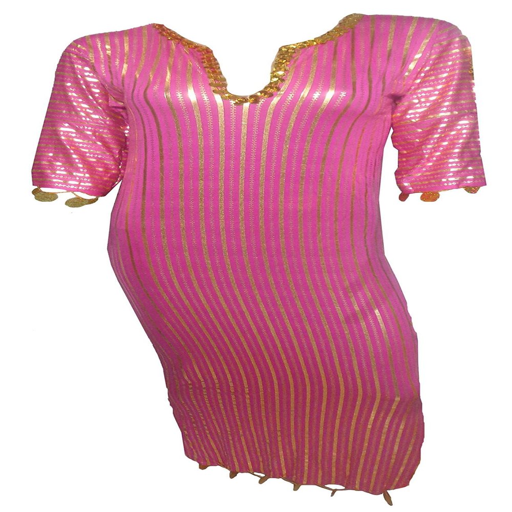Belly Dance (Fushia x Gold Nancy Stretchy Galabeya Dress Costume Baladi Saidi