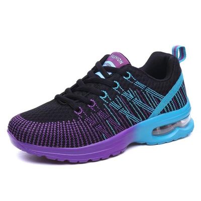 Zonkacen Women's Lace Up Comfortable Breathable Air Cushion Walking Sneakers for Summer Outdoor Exercise Running Jogging Playing Hiking Trekking Black Purple 8.5 Women