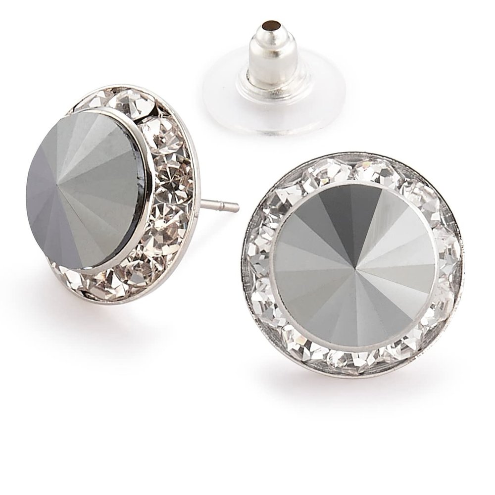 Star Light Crystal Jewelry | Colorful Rhinestone Pierced Earrings for Dance, Pageant, Prom, Performance, Wedding or Special Event Jet Hematite 15mm