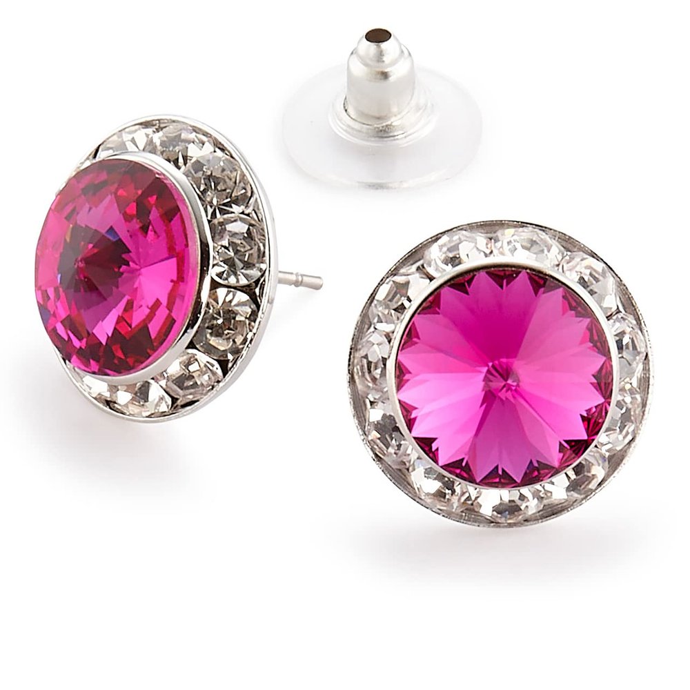 Star Light Crystal Jewelry | Colorful Rhinestone Pierced Earrings for Dance, Pageant, Prom, Performance, Wedding or Special Event Fuchsia 15mm