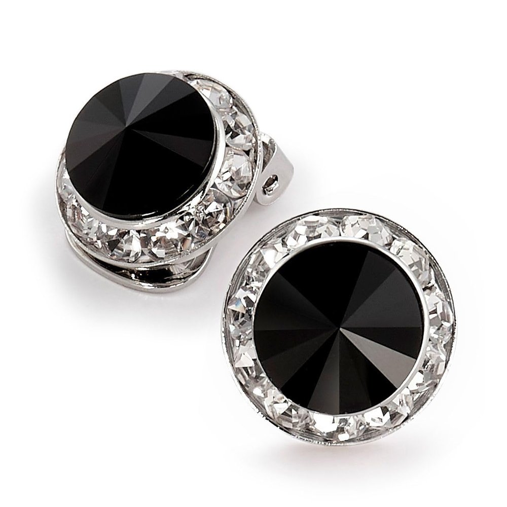 Star Light Crystal Jewelry | Colorful Rhinestone Clip On Earrings for Dance, Pageant, Prom, Performance, Wedding, or Special Event Jet 15mm