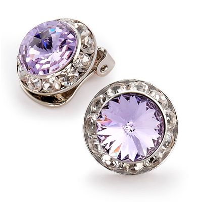 Star Light Crystal Jewelry | Colorful Rhinestone Clip On Earrings for Dance, Pageant, Prom, Performance, Wedding, or Special Event Violet 15mm