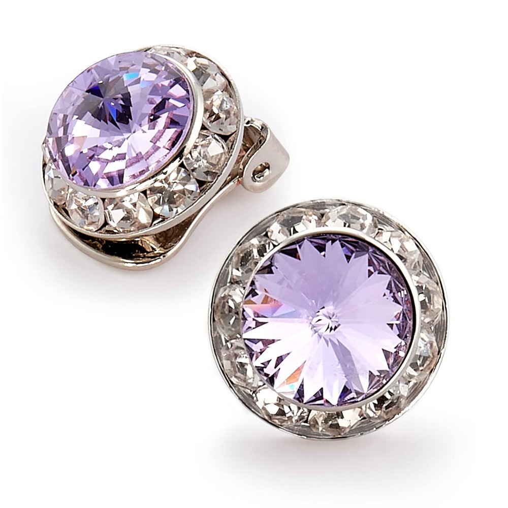 Star Light Crystal Jewelry | Colorful Rhinestone Clip On Earrings for Dance, Pageant, Prom, Performance, Wedding, or Special Event Violet 15mm