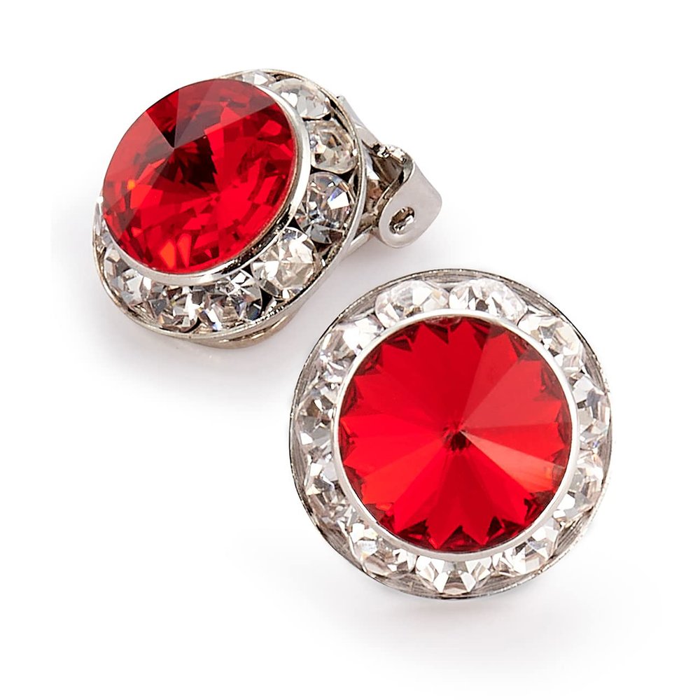 Star Light Crystal Jewelry | Colorful Rhinestone Clip On Earrings for Dance, Pageant, Prom, Performance, Wedding, or Special Event Light Siam 15mm