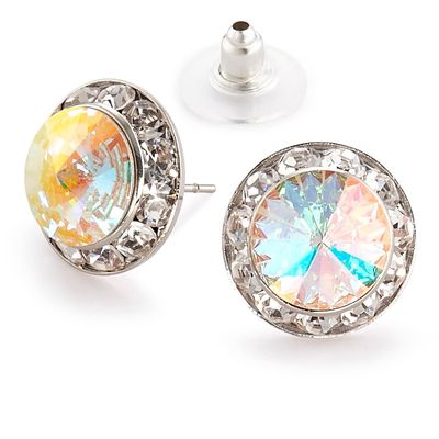 Star Light Jewelry | Crystal Clear and Crystal AB Rhinestone Clip On or Pierced Earrings for Dance, Pageant, Prom, Performance, Wedding 15mm Pierced