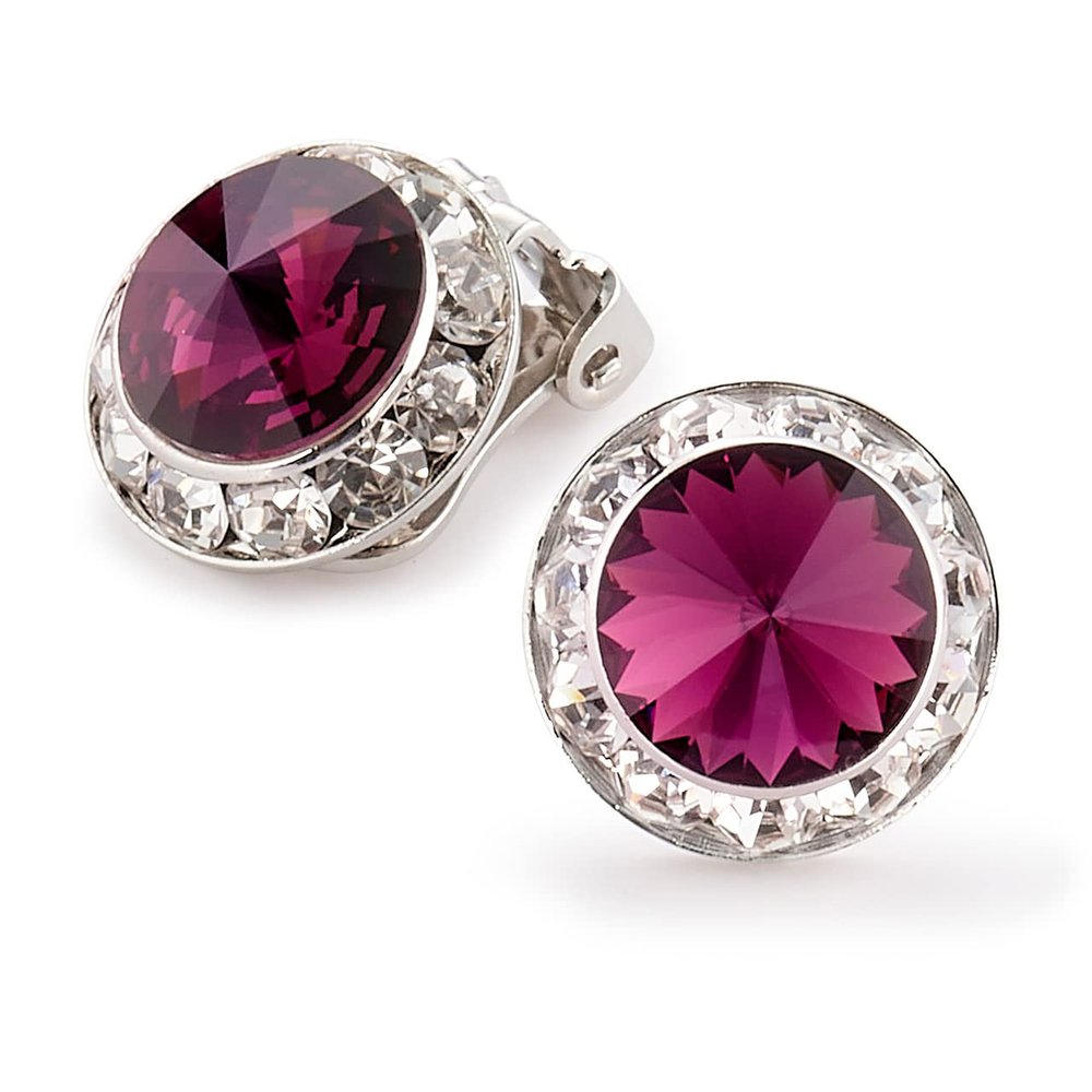 Star Light Crystal Jewelry | Colorful Rhinestone Clip On Earrings for Dance, Pageant, Prom, Performance, Wedding, or Special Event Amethyst 15mm