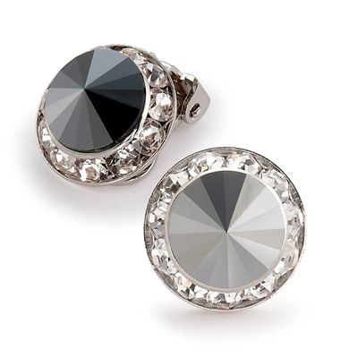 Star Light Crystal Jewelry | Colorful Rhinestone Clip On Earrings for Dance, Pageant, Prom, Performance, Wedding, or Special Event Jet Hematite 15mm