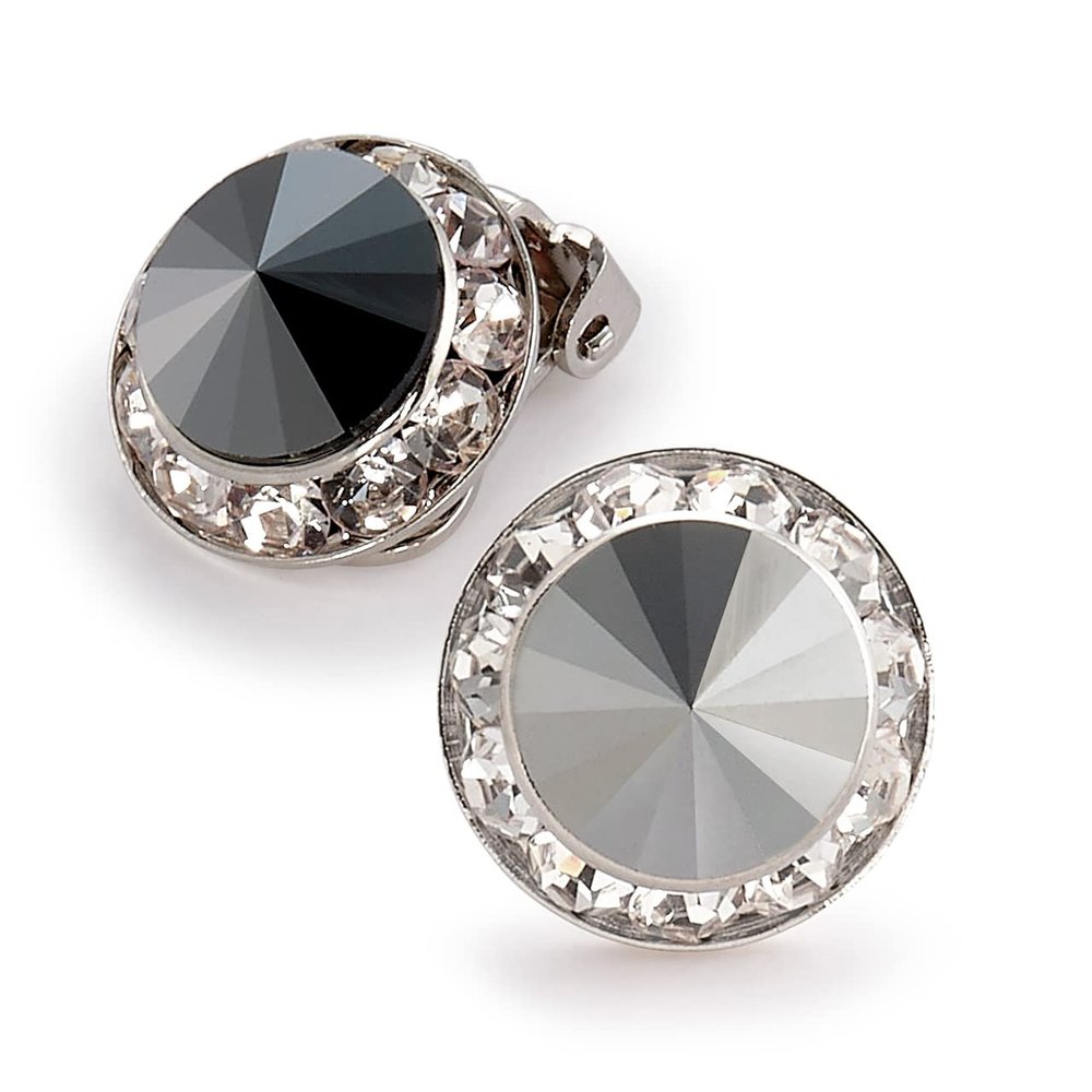 Star Light Crystal Jewelry | Colorful Rhinestone Clip On Earrings for Dance, Pageant, Prom, Performance, Wedding, or Special Event Jet Hematite 15mm