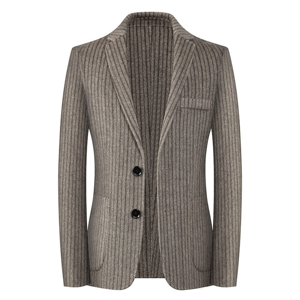 Men's Vintage Wool Blend Blazer 2 Button Casual Pinstripe Sports Coat Basic Striped Slim Fit Business Suit Jacket (Khaki,Medium)