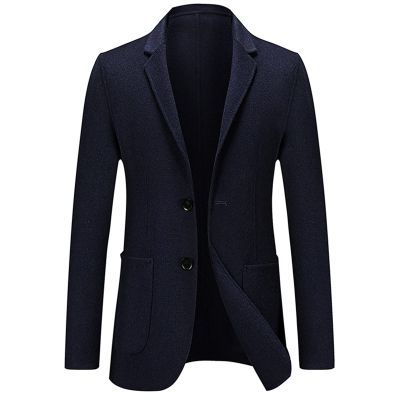 Men's Casual Wool Blend Sport Coat Vintage Slim Fit 2 Button Suit Jackets Lightweight Solid Blazer Overcoats (Dark Blue,3X-Large)