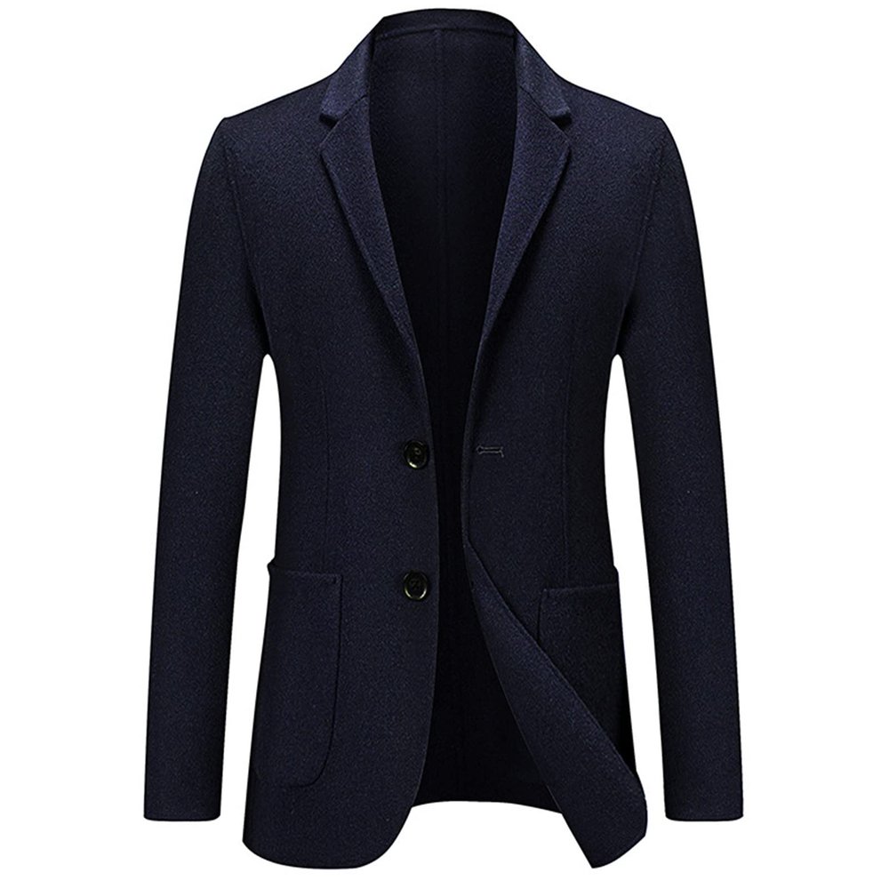 Men's Casual Wool Blend Sport Coat Vintage Slim Fit 2 Button Suit Jackets Lightweight Solid Blazer Overcoats (Dark Blue,3X-Large)