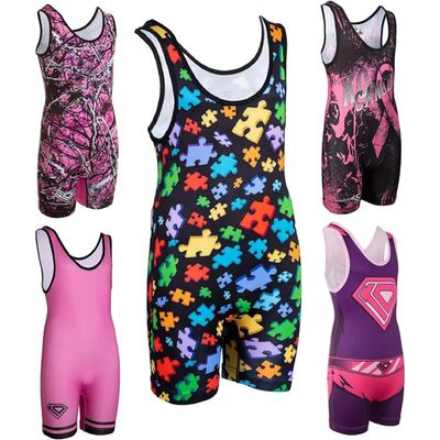 KO Sports Gear Unisex Wrestling Singlet for Adult Wrestlers - Wrestling Singlet for Men & Women - Bold Durable Uniform, Stretchy Breathable Material - Autism Awareness, Adult 3X-Large
