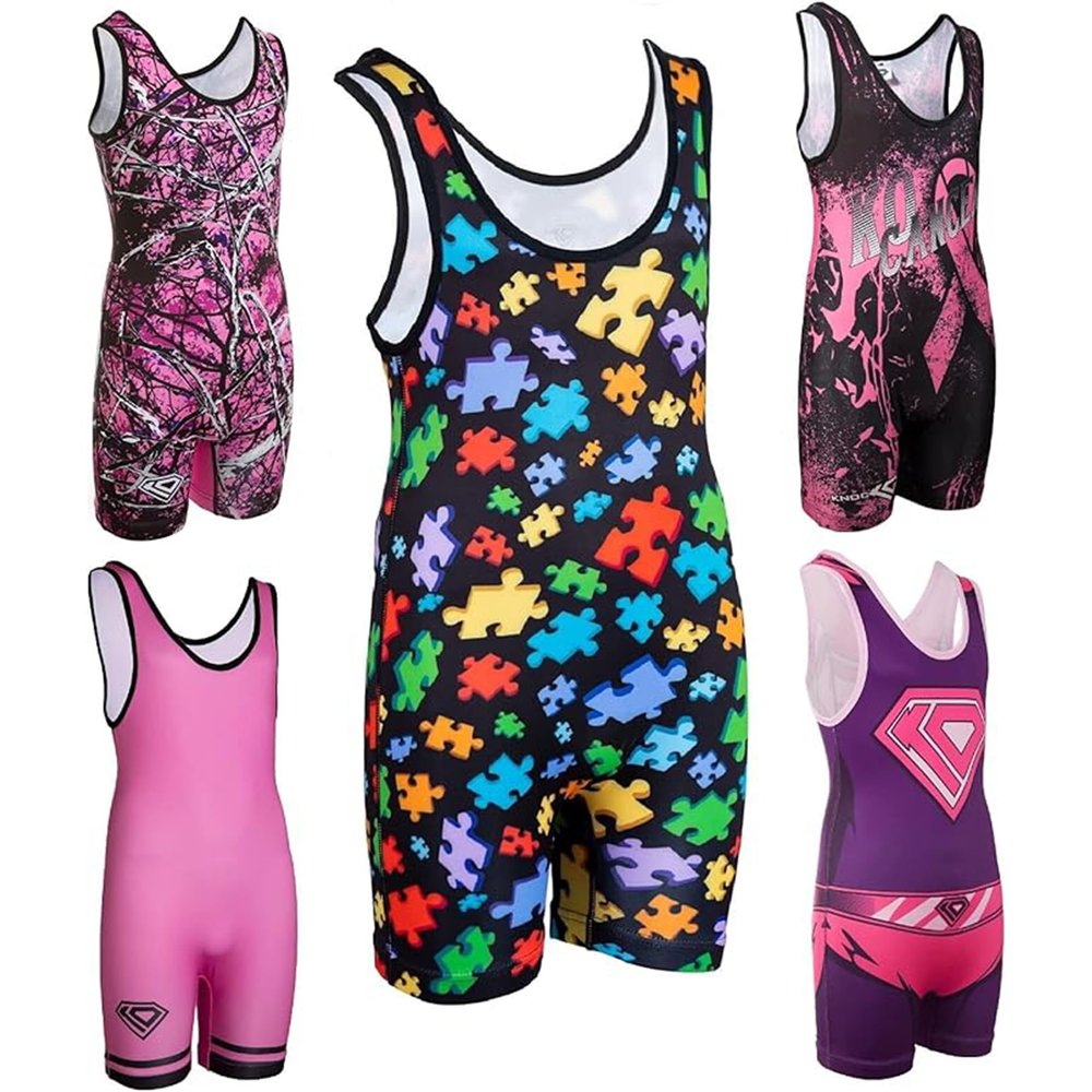 KO Sports Gear Unisex Wrestling Singlet for Adult Wrestlers - Wrestling Singlet for Men & Women - Bold Durable Uniform, Stretchy Breathable Material - Autism Awareness, Adult Small