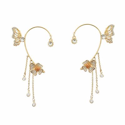 2PCS Women's Clip-On Earrings Without Pierced Rose Flower Bone Clip Butterfly (Butterfly Flower Tassel Clips)
