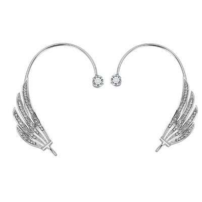 2PCS Women's Clip-On Earrings Hook Without Pierced Ear Bone Clips (Silver Swan Wings Ear Clips)