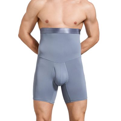 Ouruikia Men's Tummy Control Shapewear High Waist Body Shaper Slimming Underwear Shorts Belly Girdle Boxer Briefs with Fly Grey 2XL