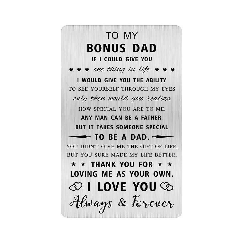 Alotozo Stepdad Engraved Wallet Card - Fathers Day Gift to My Bonus Dad - Step Dad Gifts from Daughter - Thank You for Loving Me As Your Own