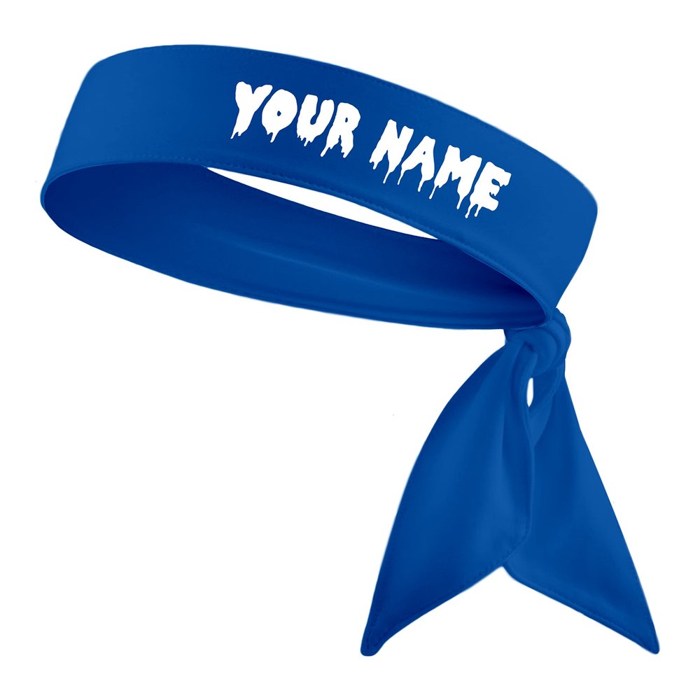 Custom Personalized Drippy Name Sports Head Tie Headband - White Black Red Blue Yellow Orange Green Purple Pink Grey Light Dark Drip Sports (Royal Blue Headband)