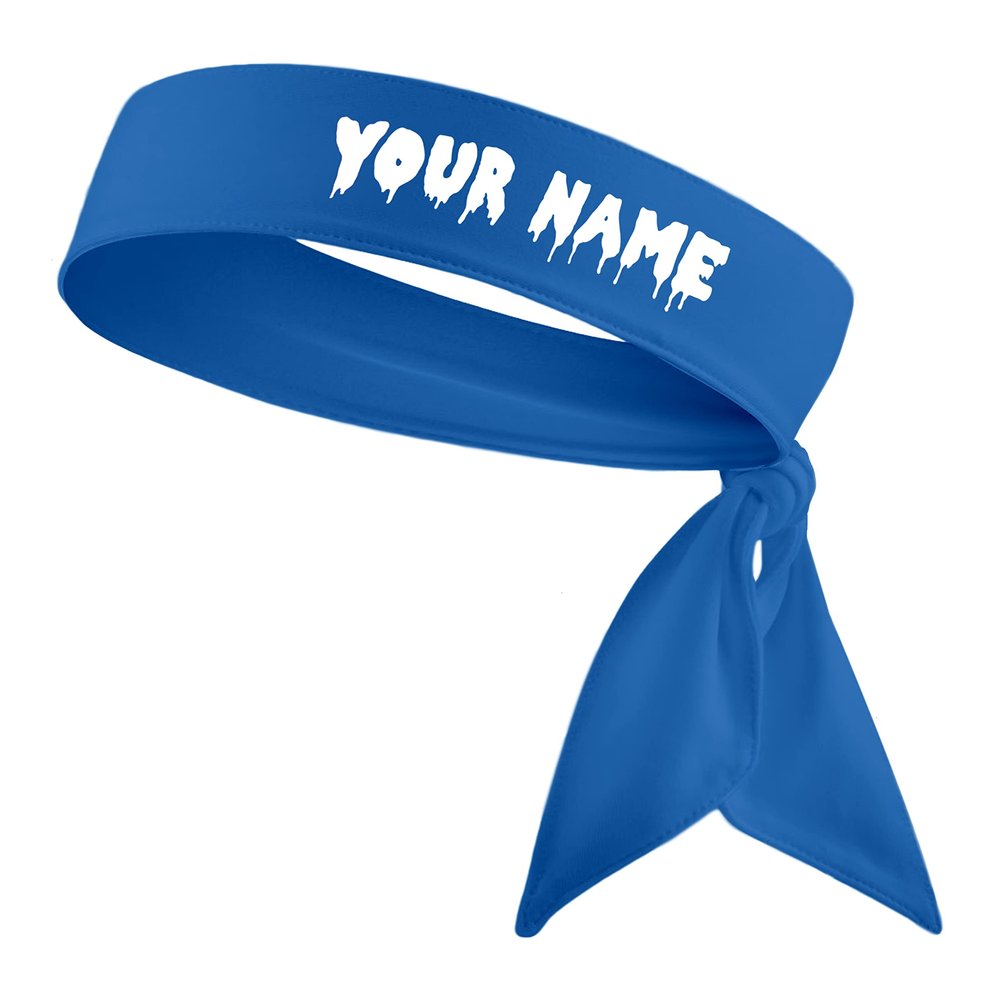 Custom Personalized Drippy Name Sports Head Tie Headband - White Black Red Blue Yellow Orange Green Purple Pink Grey Light Dark Drip Sports (Blue Headband)