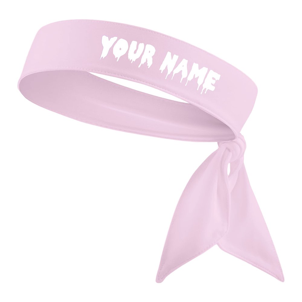 Custom Personalized Drippy Name Sports Head Tie Headband - White Black Red Blue Yellow Orange Green Purple Pink Grey Light Dark Drip Sports (Light Pink Headband)