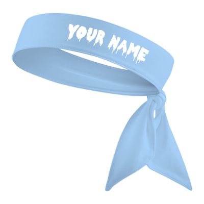 Custom Personalized Drippy Name Sports Head Tie Headband - White Black Red Blue Yellow Orange Green Purple Pink Grey Light Dark Drip Sports (Light Blue Headband)