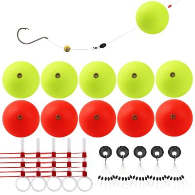 Dovesun 20pcs Slip Fishing Bobber Fishing Float Slip Fishing Rig Rubber Bobber Stoppers for Crappie Panfish Walleyes Trout Bass Fishing 1.06in (27mm) Red-Yellow