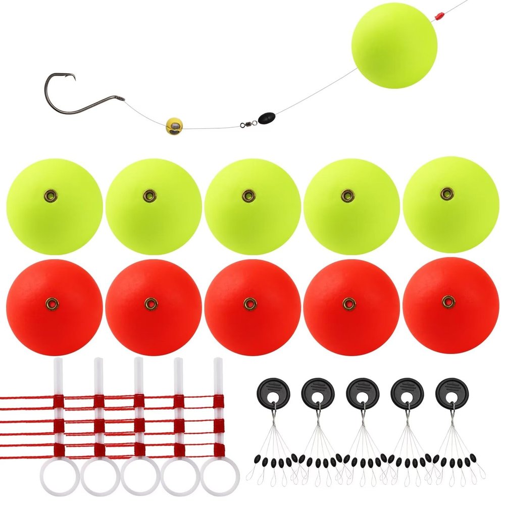 Dovesun 20pcs Slip Fishing Bobber Fishing Float Slip Fishing Rig Rubber Bobber Stoppers for Crappie Panfish Walleyes Trout Bass Fishing 1.06in (27mm) Red-Yellow