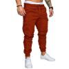 Partys Cargo Mens Vintage with Pockets Plus Size Cargo Regular Fit Breathable Straight Leg Retro Solid Elasticated Waist Festival Pants Male A-Brown view 4