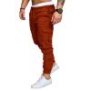 Fit Festival Breathable Cargo Man Tapered Belt Retro Frill Cargo Soft Exercise Plus Size Solid Joggers Mens A-Brown view 2