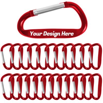 TOPTIE 24PCS Personalized Carabiner Keychains, Engraved Carabiners 3-Inch D Shape Clips, Red Wide Hook
