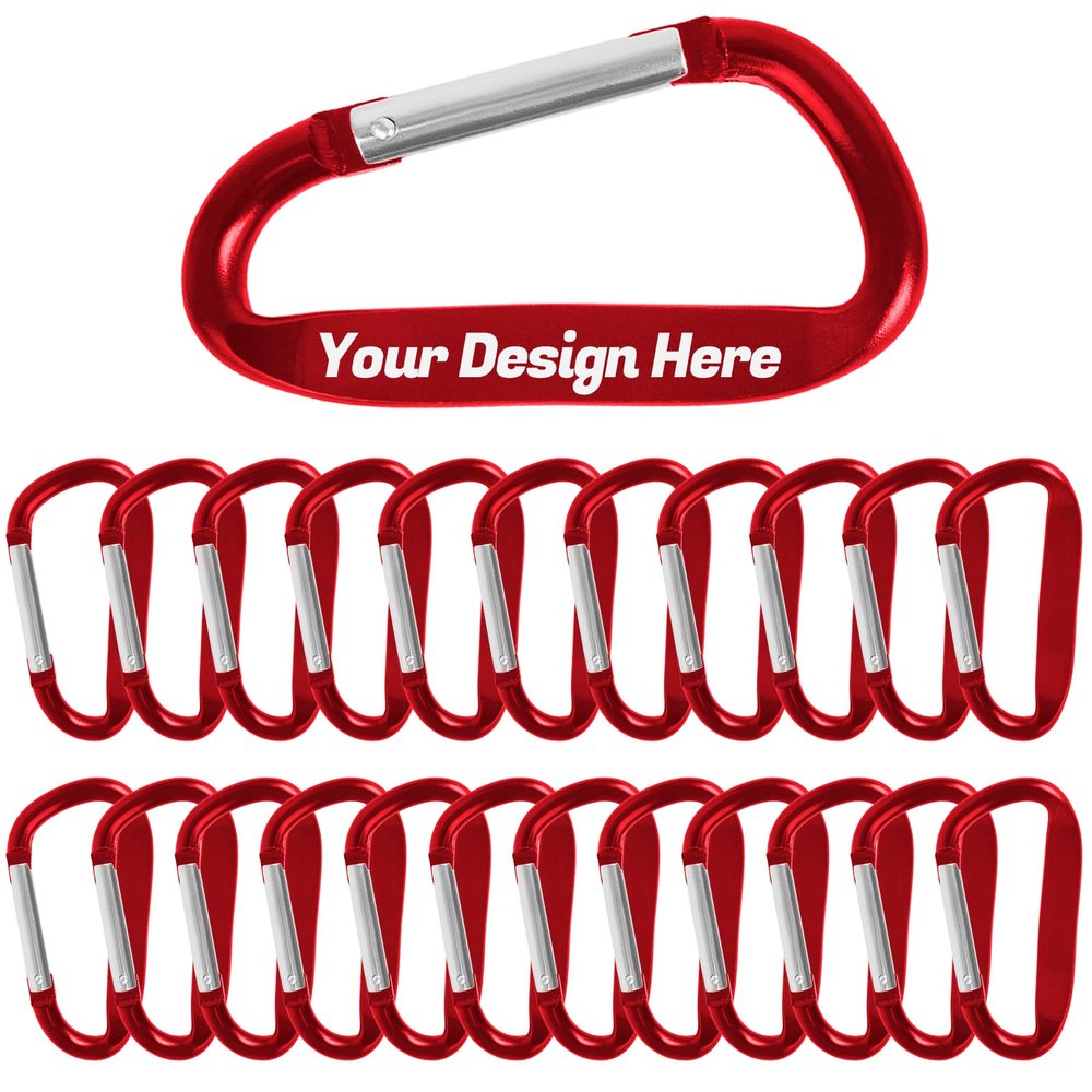TOPTIE 24PCS Personalized Carabiner Keychains, Engraved Carabiners 3-Inch D Shape Clips, Red Wide Hook