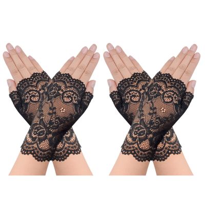 obmwang 2 Pairs Women's Lace Gloves Fingerless Floral Gloves for Bridal Prom Wedding Party Costume Accessories