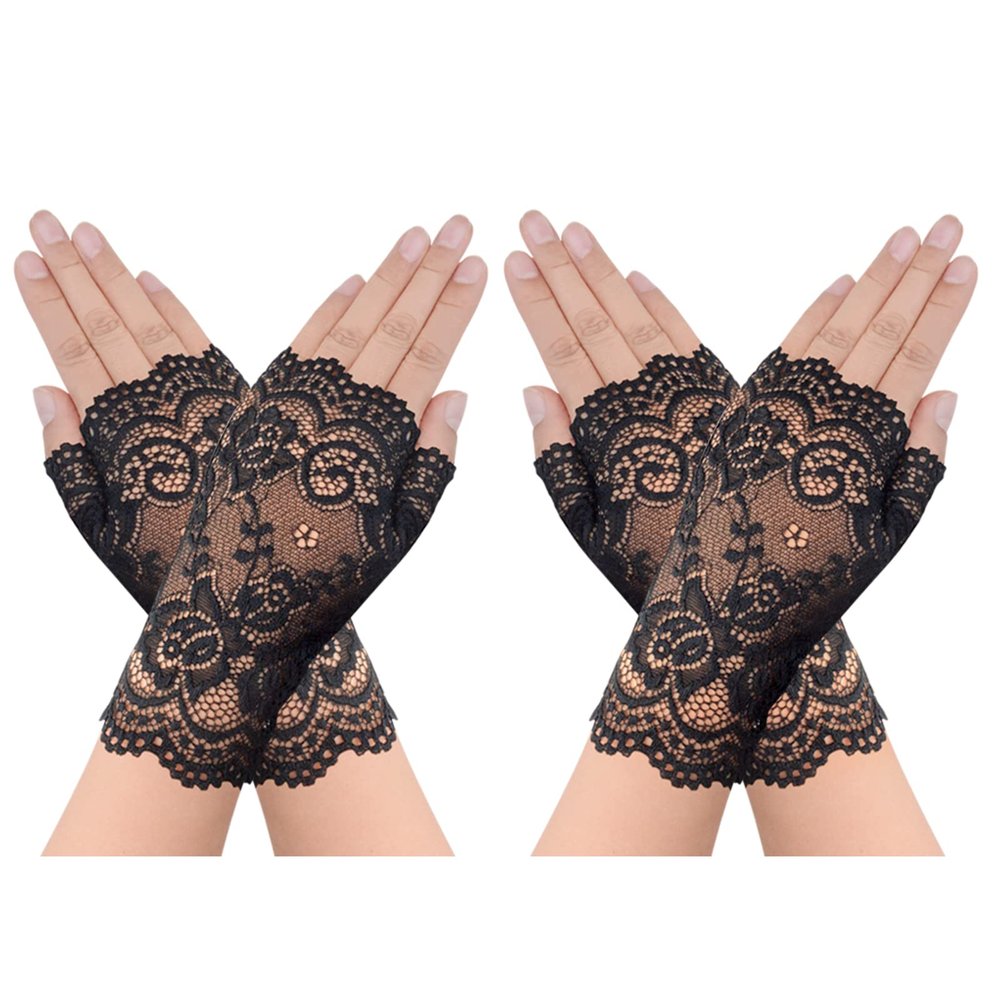 obmwang 2 Pairs Women's Lace Gloves Fingerless Floral Gloves for Bridal Prom Wedding Party Costume Accessories