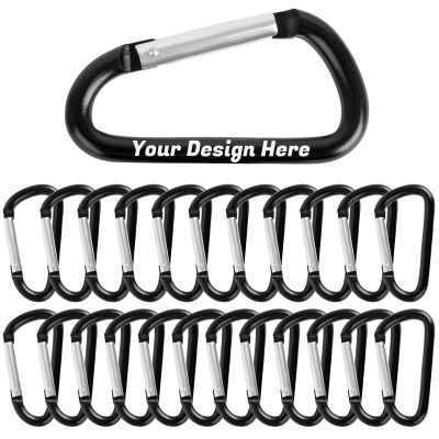 TOPTIE 24PCS Custom Carabiners Clips, Mini Engraved Carabiner Keychain Heavy Duty 3Inch D Shape - Black