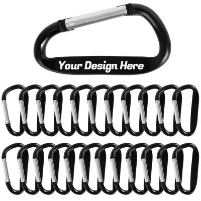 TOPTIE 24PCS Personalized Carabiner Keychains, Engraved Carabiners 3-Inch D Shape Clips, Black Wide Hook