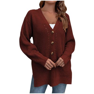 tuduoms Womens Long Sleeve Cardigan Sweaters with Side Slit Fall Fashion Chunky Knit Loose Lighweight Button Up Sweater Coats