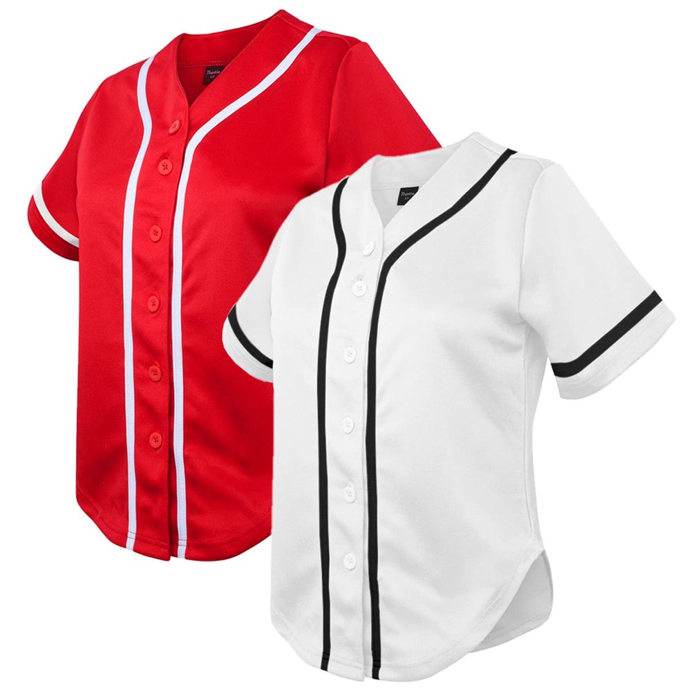 TopTie 2 Pack Women's Baseball Jersey Softball Jersey Button Down Shirts-Red White-XS