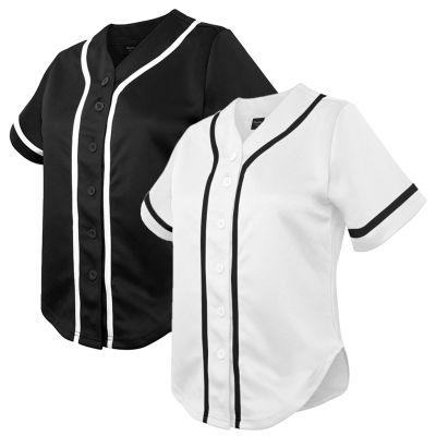 TopTie 2 Pack Women's Baseball Jersey Softball Jersey Button Down Shirts-Black White-L