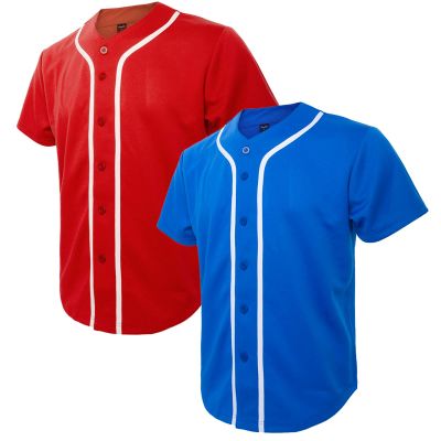 TopTie 2 Pack Men's Baseball Jersey Button Down Jersey Short Sleeve Shirt-Blue Red-M