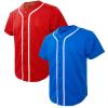 TopTie 2 Pack Men's Baseball Jersey Button Down Jersey Short Sleeve Shirt-Blue Red-M view 1