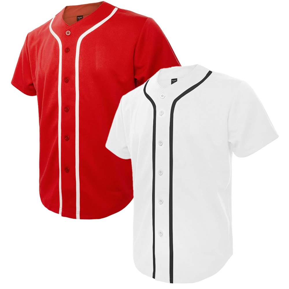 TopTie 2 Pack Men's Baseball Jersey Button Down Jersey Short Sleeve Shirt-Red White-M