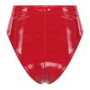 ACSUSS Women's Shiny Metallic Booty Shorts High Waist Belted Zipper Briefs Rave Dance Bottom Red Small view 3