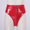 ACSUSS Women's Shiny Metallic Booty Shorts High Waist Belted Zipper Briefs Rave Dance Bottom Red Large view 2