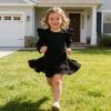 Sanpersonlin Toddler Baby Girl Solid Color T Shirt Kids Blouse Basic Plain Ruffle Top Cotton Casual Clothes (0020A-Long Sleeve Black, 5-6 Years) view 3